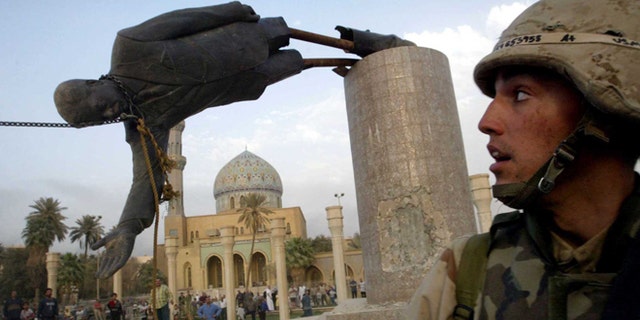 The toppling of the Saddam Hussein statue in Baghdad, 2003