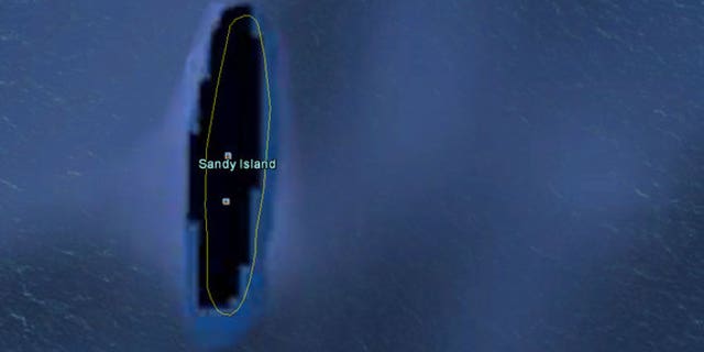 A view on Google Earth of the phantom Sandy Island.