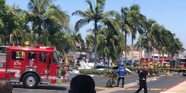A twin-engine aircraft crashed near the South Coast Plaza shopping center in Santa Ana, Calif.