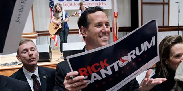 March 12, 2012: Rick Santorum visits with supporters during a rally in Montgomery, Ala.