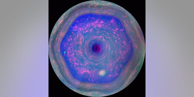 Saturn's north pole hexagon in motion as seen by the now-defunct Cassini spacecraft. (Credit: NASA/JPL-Caltech/SSI/Hampton University)