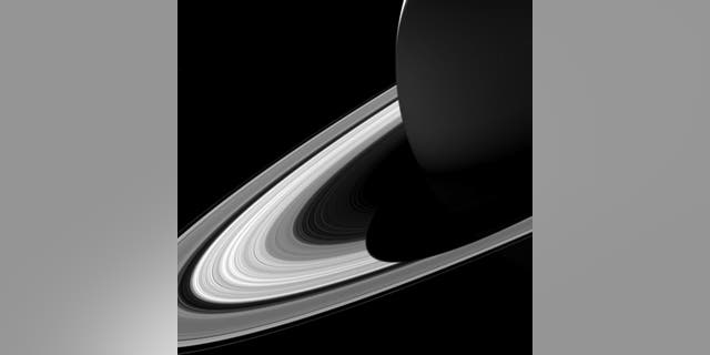 NASA's Cassini spacecraft captured this image of Saturn's shadow covering part the planet's rings on Feb. 3, 2017.