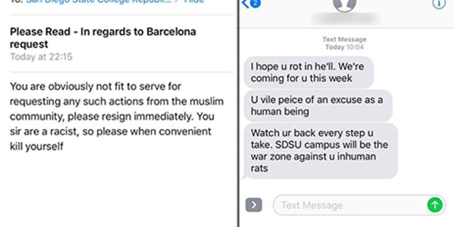 Anonymous email and text messages threats Brandon Jones claims to have received.