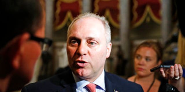 Majority Whip Rep. Steve Scalise speaks with the media in May.