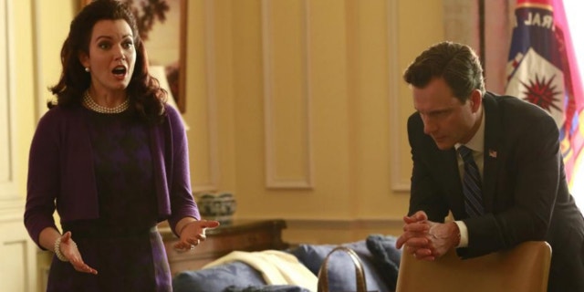 This image released by ABC shows actress Bellamy Young and actor Tony Goldwyn in a scene from "Scandal." The series airs Thursdays at 10 p.m. EST on ABC.