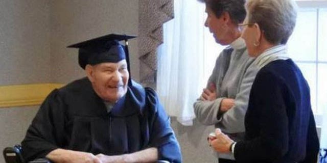 90-year-old World War II Navy Seabee Lou Schipper was awarded his high school diploma Friday. (St. Xavier High School)