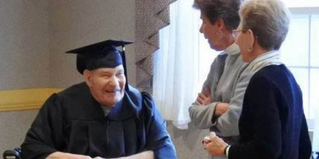90-year-old World War II Navy Seabee Lou Schipper was awarded his high school diploma Friday. (St. Xavier High School)