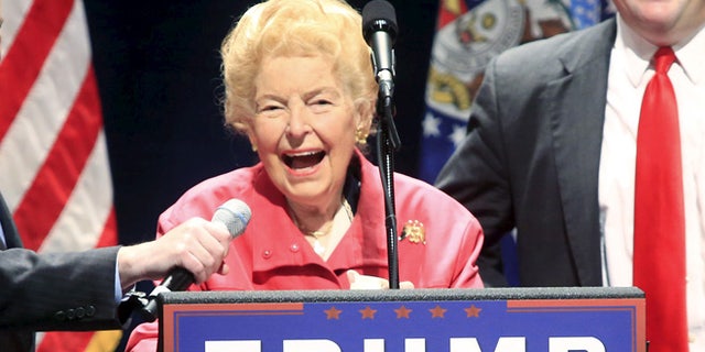 FILE: March 11, 2016: Conservative activist Phyllis Schlafly introduces GOP presidential candidate Donald Trump, Peabody Opera House in St. Louis, Mo. (REUTERS)
