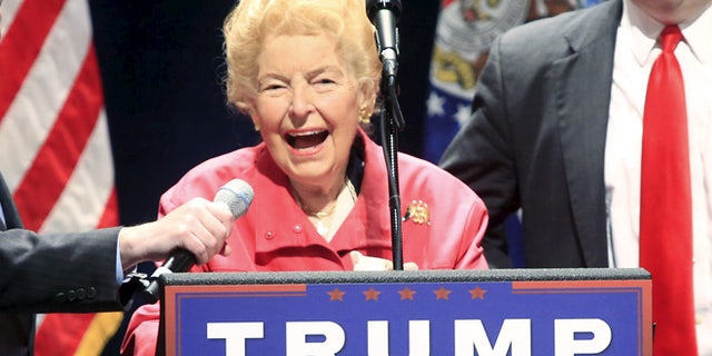 FILE: March 11, 2016: Conservative activist Phyllis Schlafly introduces GOP presidential candidate Donald Trump, Peabody Opera House in St. Louis, Mo. (REUTERS)