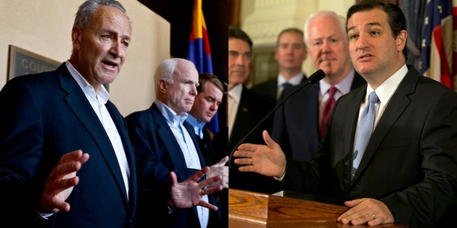 Shown here are Sens. Chuck Schumer, D-N.Y., left, and Ted Cruz, R-Texas.