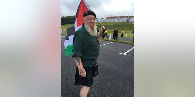 June, 24, 2016: Anti-Trump protester in Turnberry, Scotland