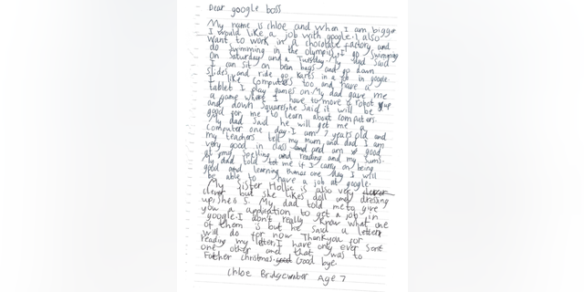 Chloe Bridgewater's letter to Google.