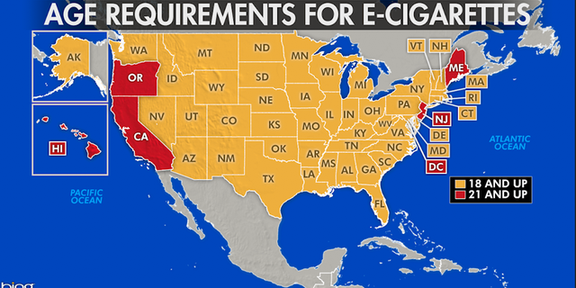 Five states and Washington, D.C. prohibit the sale of e-cigarettes to anyone under 21 years old, according to the CDC.