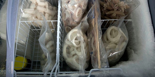 Frozen squid products at the Yanbian Shenghai Industry and Trade Co. which hires some North Korean workers in the city of Hunchujn.