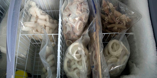 Frozen squid products at the Yanbian Shenghai Industry and Trade Co. which hires some North Korean workers in the city of Hunchujn.
