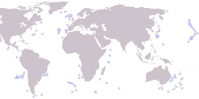 A partial mapping of some of the world's major seamounts