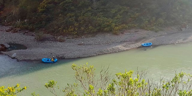 The Mendocino County Sheriff's Office shows a search underway along the Eel River in Northern California.
