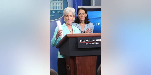 Health and Human Services Sec. Kathleen Sebelius at the White House briefing Tuesday, June 21, 2011. FDA Commissioner Dr. Margaret Hamburg stands behind her. (FOX News Photo)
