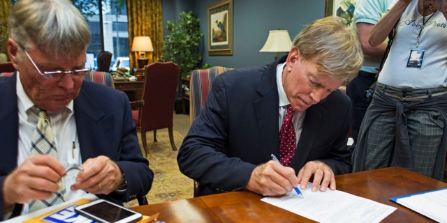 July 22, 2016: Former Ku Klux Klan leader David Duke registers his candidacy for the November 8 ballot as a Republican at the Louisiana Secretary of State's office in Baton Rouge, La.