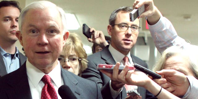 Dec. 12, 2014: Sen. Jeff Sessions, R-Ala., talks to reporters on Capitol Hill as the Senate considers a spending bill.