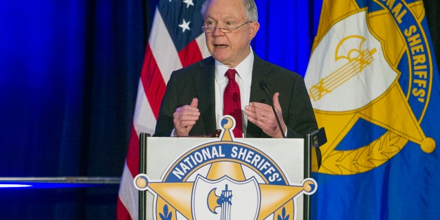 Attorney General Jeff Sessions addresses the National Sheriffs' Association Winter Conference Monday in Washington.