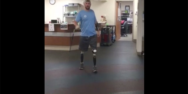 Sgt. Adam Keys walks using his sidekicks.