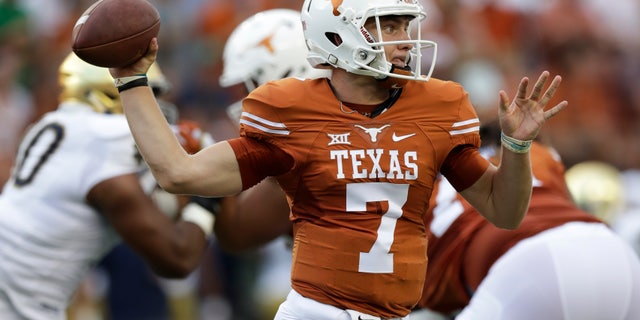 Sept. 4, 2016: Texas quarterback Shane Buechele throws a pass during the first half of an NCAA college football game against Notre Dam.
