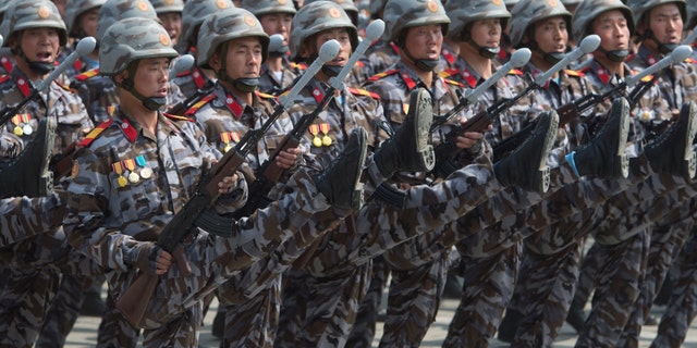 Possible anomalies were also noted in the rifles toted by Kim Jong Un's fighting forces.