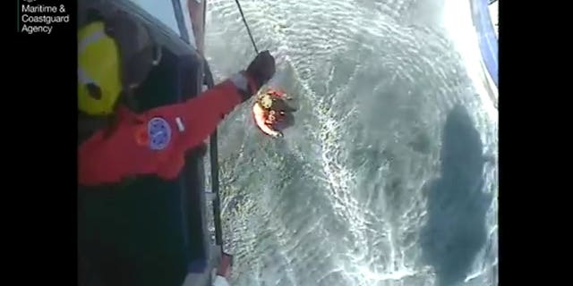 A winchman was lowered to the boat to retrieve the injured angler from the 75-foot vessel.