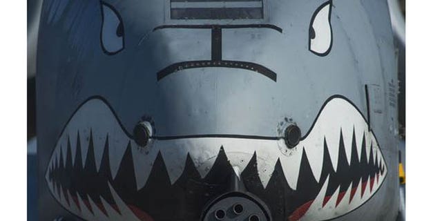 The nose of a U.S. Air Force A-10 Thunderbolt II displays a painted set of eyes and teeth over the aircraft’s 30-mm. GAU-8 Avenger rotary cannon during the 74th Expeditionary Fighter Squadron’s deployment in support of Operation Atlantic Resolve at Graf Ignatievo, Bulgaria, March 18, 2016. (U.S. Air Force)