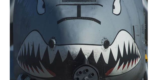 The nose of a U.S. Air Force A-10 Thunderbolt II displays a painted set of eyes and teeth over the aircraft’s 30-mm. GAU-8 Avenger rotary cannon during the 74th Expeditionary Fighter Squadron’s deployment in support of Operation Atlantic Resolve at Graf Ignatievo, Bulgaria, March 18, 2016. (U.S. Air Force)