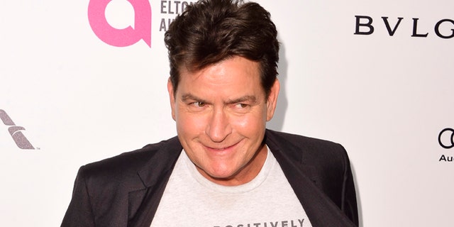 February 28, 2016. Charlie Sheen arrives at the Elton John AIDS Foundation Academy Awards Viewing Party in West Hollywood.