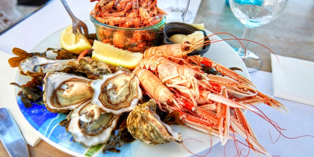 Homemade lunch plate of shellfish