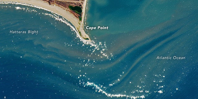 Shelly Island is no longer an island, according to a NASA satellite image from February 16.