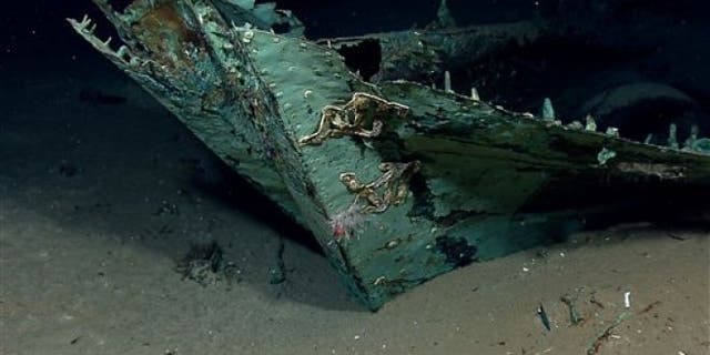 April 26, 2012. In this photo provided by NOAA Okeanos Explorer Program, a well preserved shipwreck is seen about 200 miles off the coast of La., at a depth around 4,000 feet, in the Gulf of Mexico.