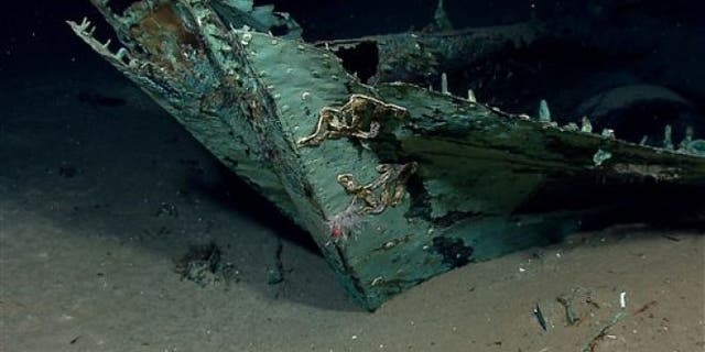 April 26, 2012. In this photo provided by NOAA Okeanos Explorer Program, a well preserved shipwreck is seen about 200 miles off the coast of La., at a depth around 4,000 feet, in the Gulf of Mexico.