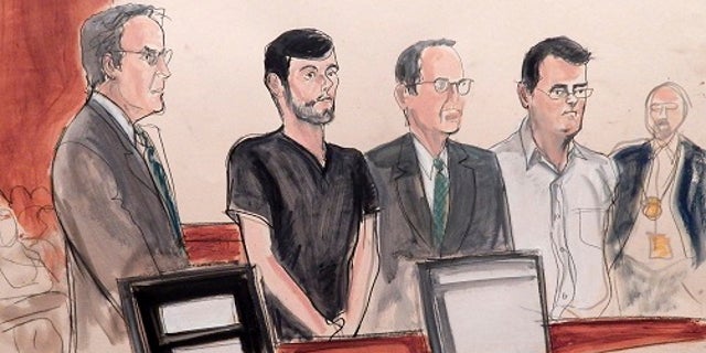 From left, defense attorney Baruch White, pharmaceutical entrepreneur Martin Shkreli, defense attorney Jonathan Sack and co-defendant Evan Greebel, appear in court in New York.