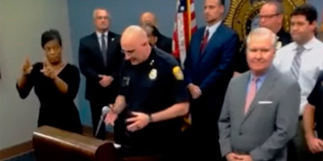 As Tampa police Chief Brian Dugan announced the arrest of a suspect in the Tampa serial killings, interpreter Derlyn Roberts was there beside him, making signs that made no sense, according to those who watched in confusion.