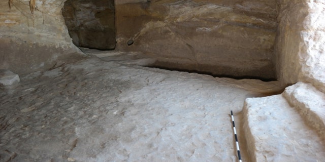 The interior of a two-roomed tomb (Tomb 14), one of three cleared of silt at Gebel el Silsila in Upper Egypt.
