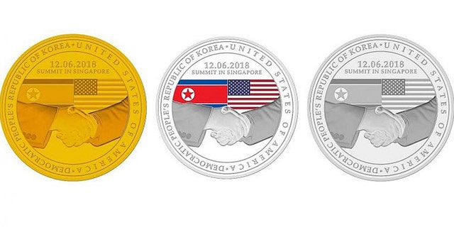 The design for the three medallions unveiled by Singapore Mint commemorating U.S. President Donald Trump and North Korean leader Kim Jong Un's meeting in Singapore.