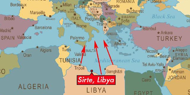 This map shows just how close Islamic State is to Europe with its control of Sirte, Libya. (Source:news.com.au)