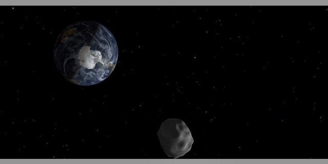Artist's illustration of a small near-Earth asteroid in space.