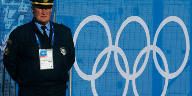 Feb. 2, 2014: A security guard stands at Olympic Park in Sochi, Russia. Sochi will host the 2014 Winter Olympic Games from Feb. 7 to Feb. 23.