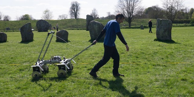 Jeremy Taylor conducts a survey of soil resistance around Avebury Circle. The new data has revealed that hidden beneath the world's largest prehistoric stone circle lies a buried square stone monument, whose purpose is shrouded in mystery.