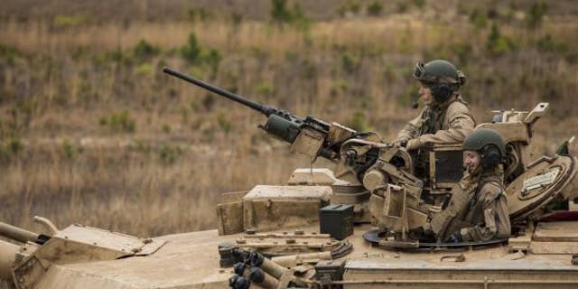 A gunner in a U.S. Army tank.