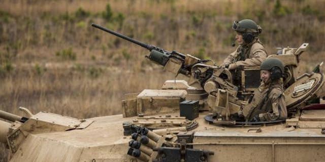 A gunner in a U.S. Army tank.