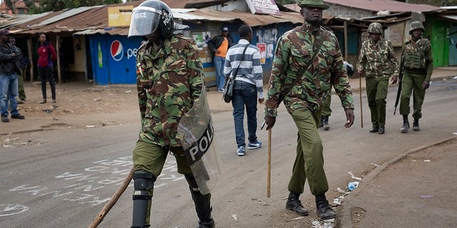 Kenyan security forces patrolled the Kibera area of Nairobi, Kenya, Saturday, Aug. 12, 2017.