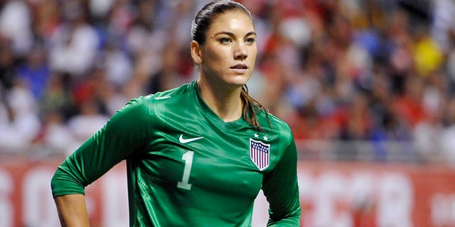 Oct. 20, 2013: United States goalkeeper Hope Solo pauses on the field during the second half of an international friendly women's soccer match against Australia in San Antonio.