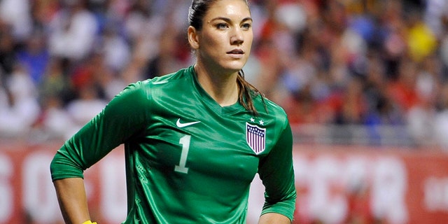 Oct. 20, 2013: United States goalkeeper Hope Solo pauses on the field during the second half of an international friendly women's soccer match against Australia in San Antonio.