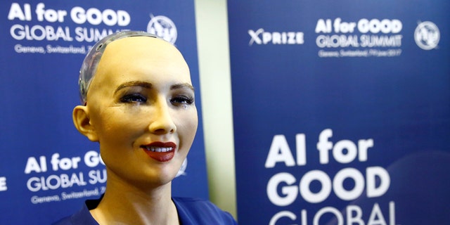 Sophia, a robot integrating the latest technologies and artificial intelligence developed by Hanson Robotics is pictured during a presentation at the "AI for Good" Global Summit at the International Telecommunication Union in Geneva June 7, 2017. 